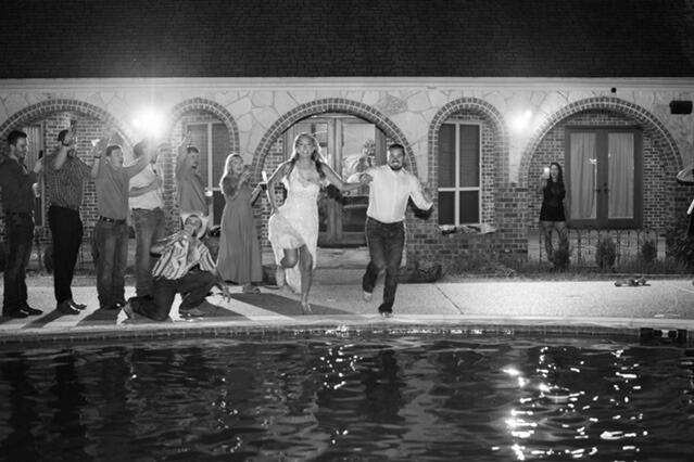 couple's after party in pool