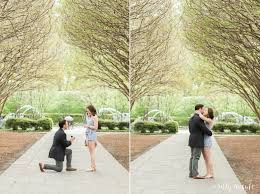 Couple proposing at Dallas Arboretum botanical garden