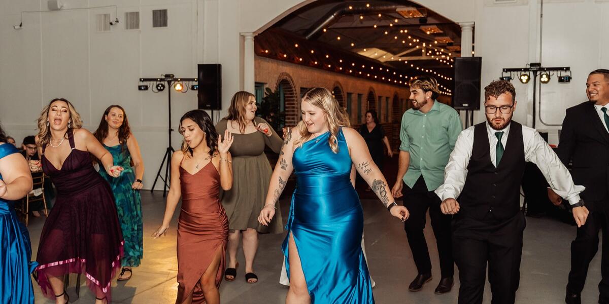 Wedding reception dance floor celebration at The Dream Ranch