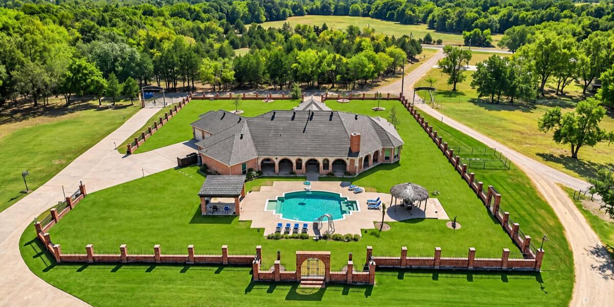 Aerial view of Dream Ranch, a scenic graduation party venue in DFW